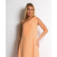 Φόρεμα maxi αμάνικο με έναν ώμο apricot