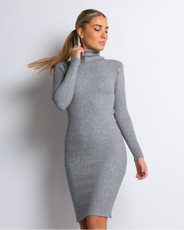 Φόρεμα πλεκτό ριπ ζιβάγκο μπεζ