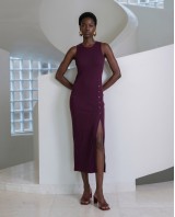 Φόρεμα midi αμάνικο ριπ με άνοιγμα και κουμπιά plum