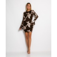 Φόρεμα με ανάγλυφα λουλούδια καφέ