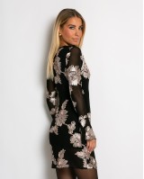 Φόρεμα με ανάγλυφα λουλούδια μαύρο-μπεζ
