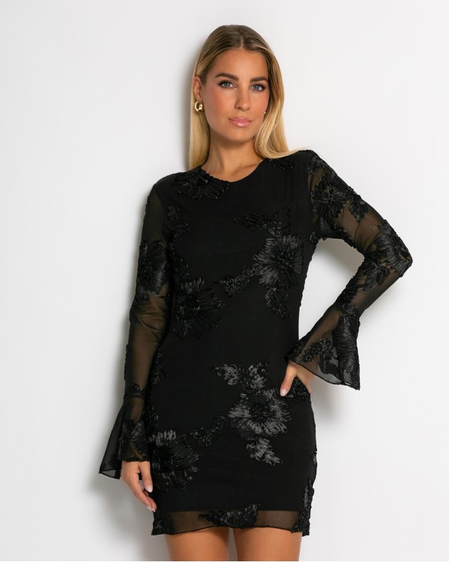 Φόρεμα με ανάγλυφα λουλούδια μαύρο