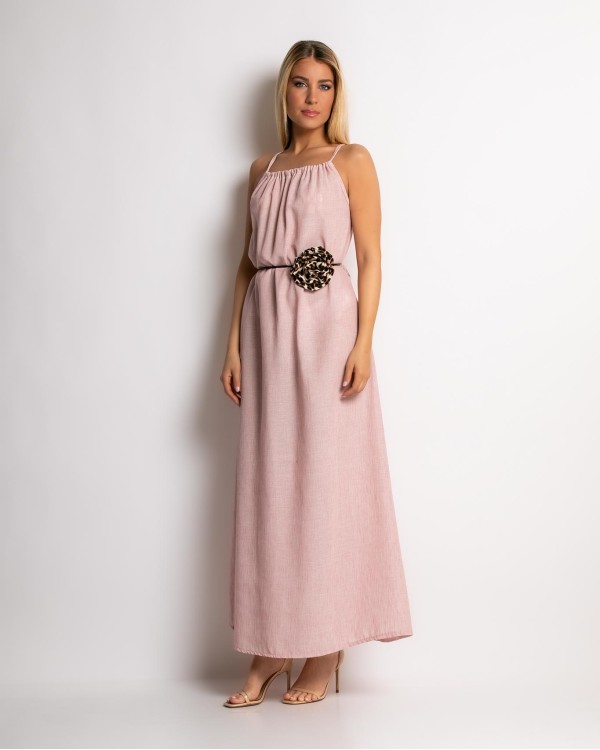 Φόρεμα maxi & ζώνη με leopard λεπτομέρεια πούρο