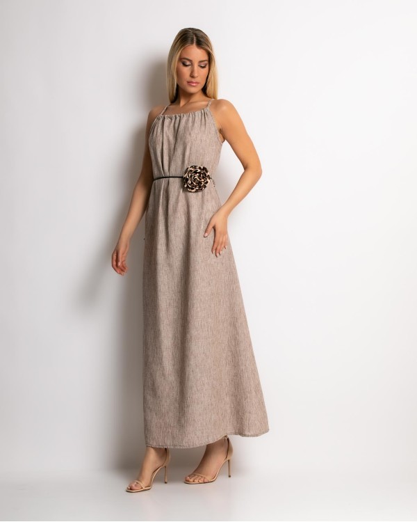 Φόρεμα maxi & ζώνη με leopard λεπτομέρεια πούρο