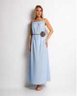 Φόρεμα maxi & ζώνη με leopard λεπτομέρεια γαλάζιο Φόρεμα maxi & ζώνη με leopard λεπτομέρεια γαλάζιο