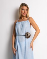 Φόρεμα maxi & ζώνη με leopard λεπτομέρεια γαλάζιο Φόρεμα maxi & ζώνη με leopard λεπτομέρεια γαλάζιο