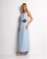 Φόρεμα maxi & ζώνη με leopard λεπτομέρεια γαλάζιο Φόρεμα maxi & ζώνη με leopard λεπτομέρεια γαλάζιο