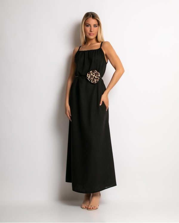 Φόρεμα maxi & ζώνη με leopard λεπτομέρεια πούρο