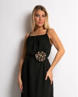 Φόρεμα maxi & ζώνη με leopard λεπτομέρεια μαύρο Φόρεμα maxi & ζώνη με leopard λεπτομέρεια μαύρο
