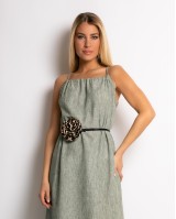 Φόρεμα maxi & ζώνη με leopard λεπτομέρεια χακί Φόρεμα maxi & ζώνη με leopard λεπτομέρεια χακί