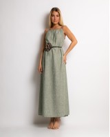 Φόρεμα maxi & ζώνη με leopard λεπτομέρεια χακί Φόρεμα maxi & ζώνη με leopard λεπτομέρεια χακί