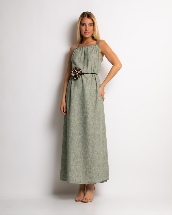 Φόρεμα maxi & ζώνη με leopard λεπτομέρεια πούρο