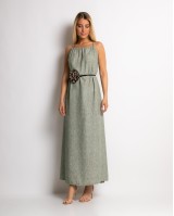Φόρεμα maxi & ζώνη με leopard λεπτομέρεια χακί Φόρεμα maxi & ζώνη με leopard λεπτομέρεια χακί