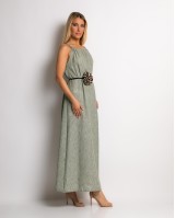 Φόρεμα maxi & ζώνη με leopard λεπτομέρεια χακί Φόρεμα maxi & ζώνη με leopard λεπτομέρεια χακί