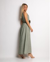 Φόρεμα maxi & ζώνη με leopard λεπτομέρεια χακί Φόρεμα maxi & ζώνη με leopard λεπτομέρεια χακί