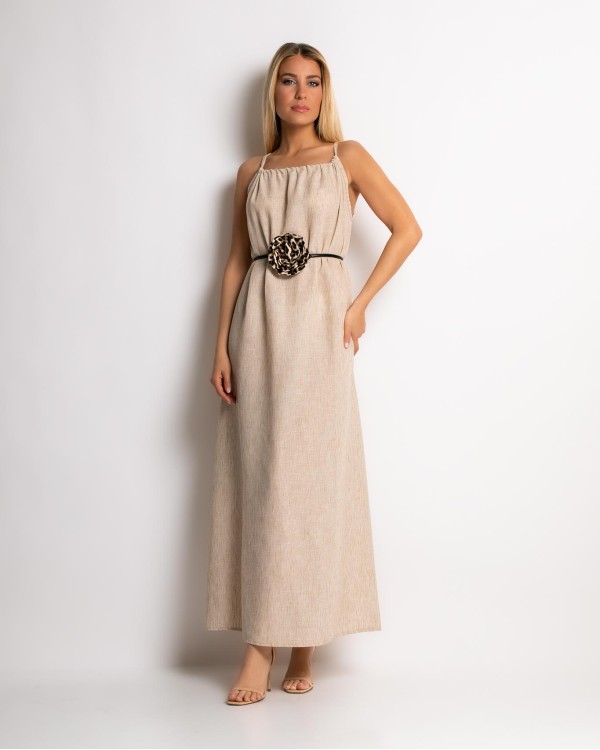 Φόρεμα maxi & ζώνη με leopard λεπτομέρεια πούρο