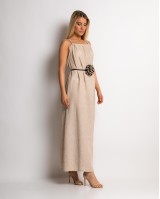 Φόρεμα maxi & ζώνη με leopard λεπτομέρεια μπεζ Φόρεμα maxi & ζώνη με leopard λεπτομέρεια μπεζ