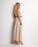 Φόρεμα maxi & ζώνη με leopard λεπτομέρεια μπεζ Φόρεμα maxi & ζώνη με leopard λεπτομέρεια μπεζ
