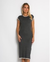Φόρεμα πλεκτό με γραμμές & διακοσμητική καρφίτσα ανθρακί