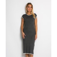 Φόρεμα πλεκτό με γραμμές & διακοσμητική καρφίτσα ανθρακί