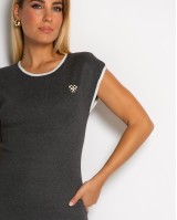 Φόρεμα πλεκτό με γραμμές & διακοσμητική καρφίτσα ανθρακί