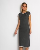 Φόρεμα πλεκτό με γραμμές & διακοσμητική καρφίτσα ανθρακί