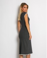 Φόρεμα πλεκτό με γραμμές & διακοσμητική καρφίτσα ανθρακί