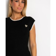 Φόρεμα πλεκτό με γραμμές & διακοσμητική καρφίτσα μαύρο