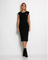 Φόρεμα πλεκτό με γραμμές & διακοσμητική καρφίτσα μαύρο