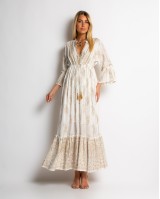 Φόρεμα boho με τρουακαρ μανίκι μπεζ χρυσό Φόρεμα boho με τρουακαρ μανίκι μπεζ χρυσό