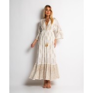 Φόρεμα boho με τρουακαρ μανίκι μπεζ χρυσό