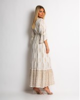Φόρεμα boho με τρουακαρ μανίκι μπεζ χρυσό Φόρεμα boho με τρουακαρ μανίκι μπεζ χρυσό