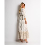 Φόρεμα boho με τρουακαρ μανίκι μπεζ χρυσό