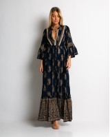 Φόρεμα boho με τρουακαρ μανίκι navy χρυσό Φόρεμα boho με τρουακαρ μανίκι navy χρυσό