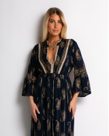 Φόρεμα boho με τρουακαρ μανίκι navy χρυσό Φόρεμα boho με τρουακαρ μανίκι navy χρυσό