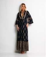 Φόρεμα boho με τρουακαρ μανίκι navy χρυσό Φόρεμα boho με τρουακαρ μανίκι navy χρυσό