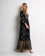 Φόρεμα boho με τρουακαρ μανίκι navy χρυσό Φόρεμα boho με τρουακαρ μανίκι navy χρυσό