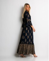 Φόρεμα boho με τρουακαρ μανίκι navy χρυσό Φόρεμα boho με τρουακαρ μανίκι navy χρυσό