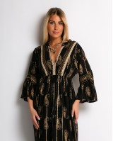 Φόρεμα boho με τρουακαρ μανίκι μαύρο χρυσό Φόρεμα boho με τρουακαρ μανίκι μαύρο χρυσό