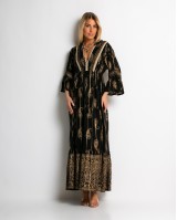 Φόρεμα boho με τρουακαρ μανίκι μαύρο χρυσό Φόρεμα boho με τρουακαρ μανίκι μαύρο χρυσό