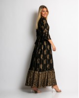 Φόρεμα boho με τρουακαρ μανίκι μαύρο χρυσό Φόρεμα boho με τρουακαρ μανίκι μαύρο χρυσό