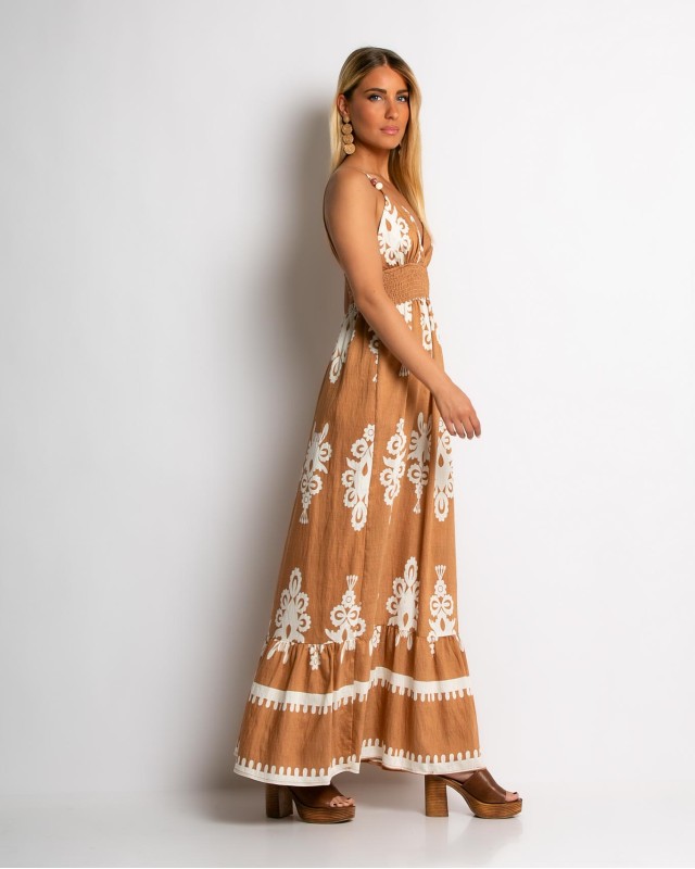 Φόρεμα boho με μοτίβα ταμπά