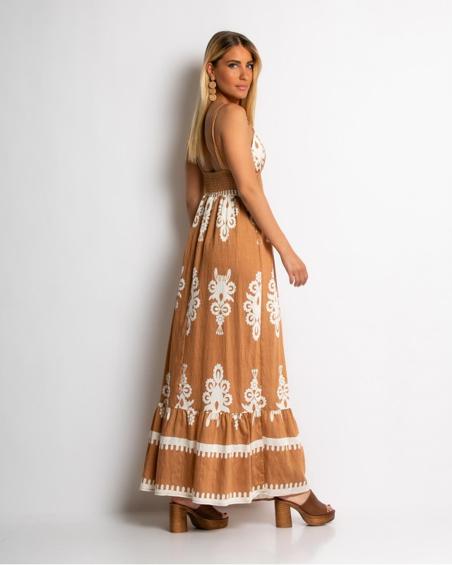 Φόρεμα boho με μοτίβα ταμπά
