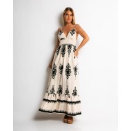 Φόρεμα boho με μοτίβα μπεζ-μαύρο
