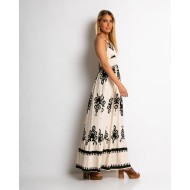 Φόρεμα boho με μοτίβα μπεζ-μαύρο