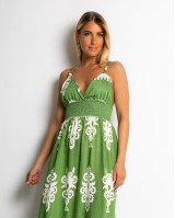 Φόρεμα boho με μοτίβα λαδί Φόρεμα boho με μοτίβα λαδί