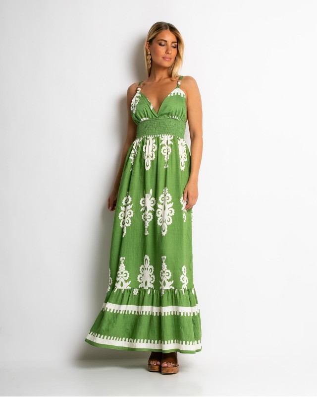 Φόρεμα boho με μοτίβα λαδί Φόρεμα boho με μοτίβα λαδί
