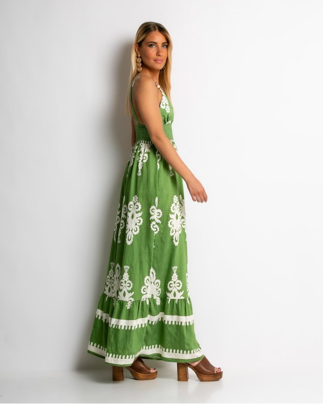 Φόρεμα boho με μοτίβα λαδί Φόρεμα boho με μοτίβα λαδί