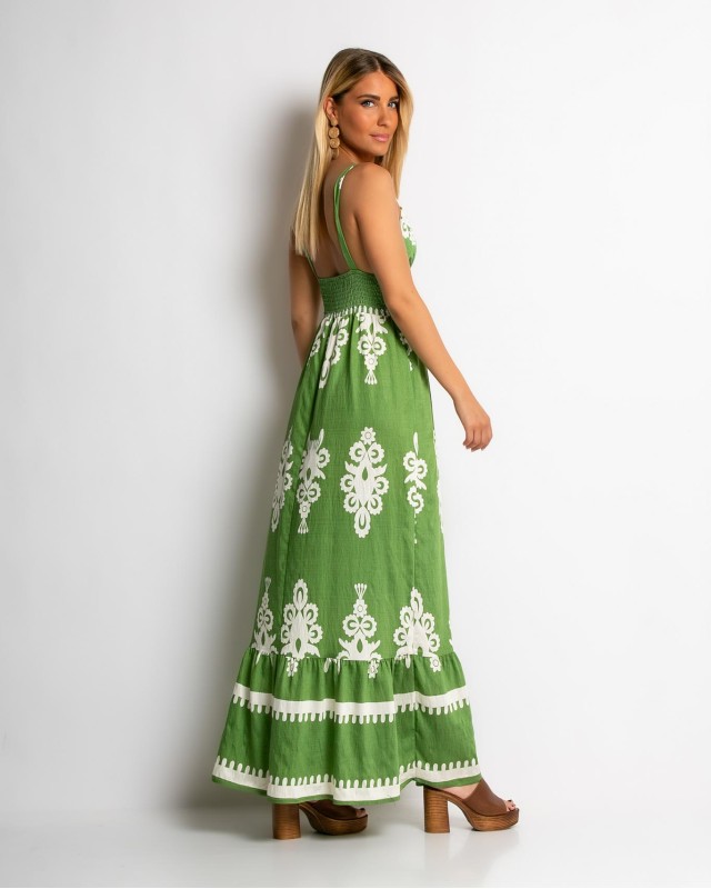 Φόρεμα boho με μοτίβα λαδί Φόρεμα boho με μοτίβα λαδί