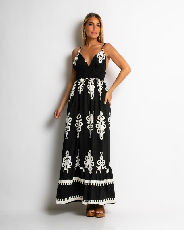 Φόρεμα boho με μοτίβα μαύρο Φόρεμα boho με μοτίβα μαύρο
